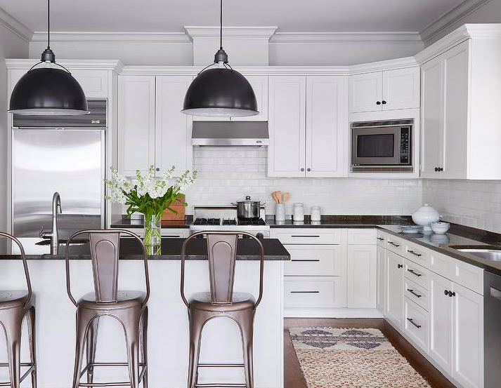 White Cabinets Black Countertops, Modern White Kitchen With Black Countertops