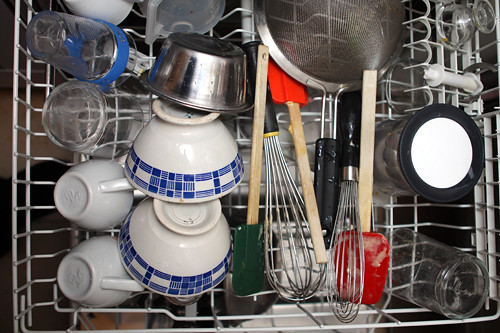 dirty dishes inside dishwasher