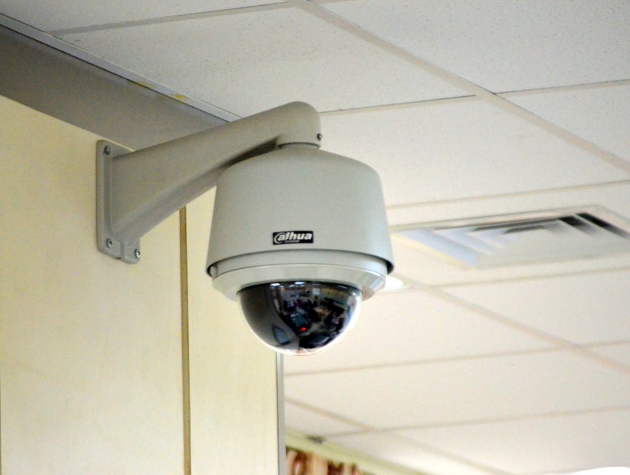 dome cctv camera installed on wall
