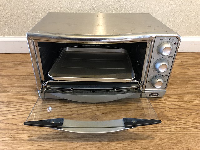 an opened toaster oven